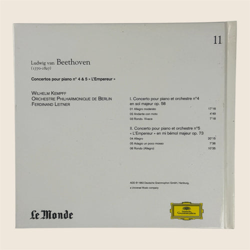 CD Beethoven – Concertos pour piano n°4 & n°5 « L’Empereur » – Wilhelm Kempff – Herbert von Karajan – Deutsche Grammophon – Le Monde